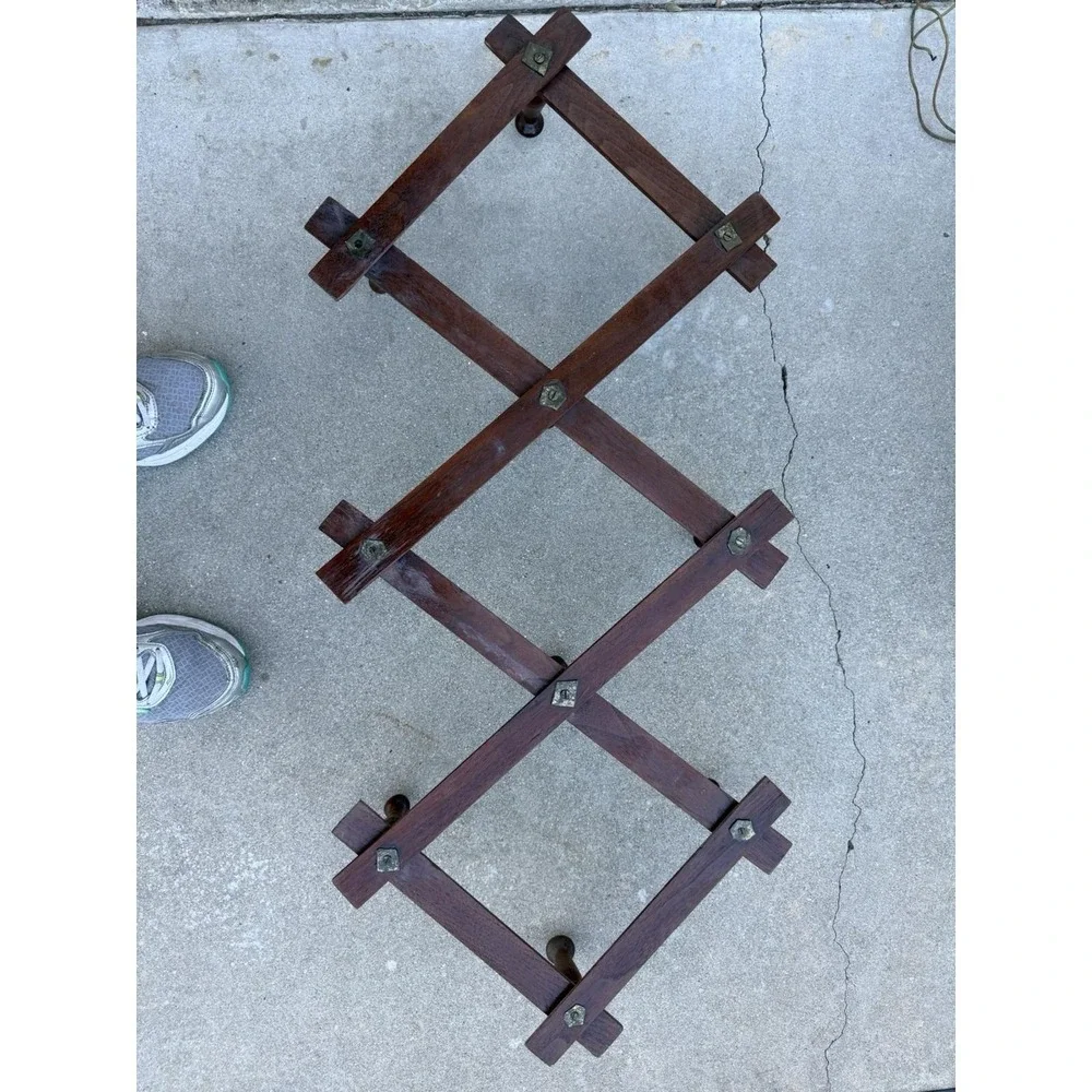 VTG Large Expandable Wooden Accordion 10 Peg Wall Hanger Mug Coat Hat Rack